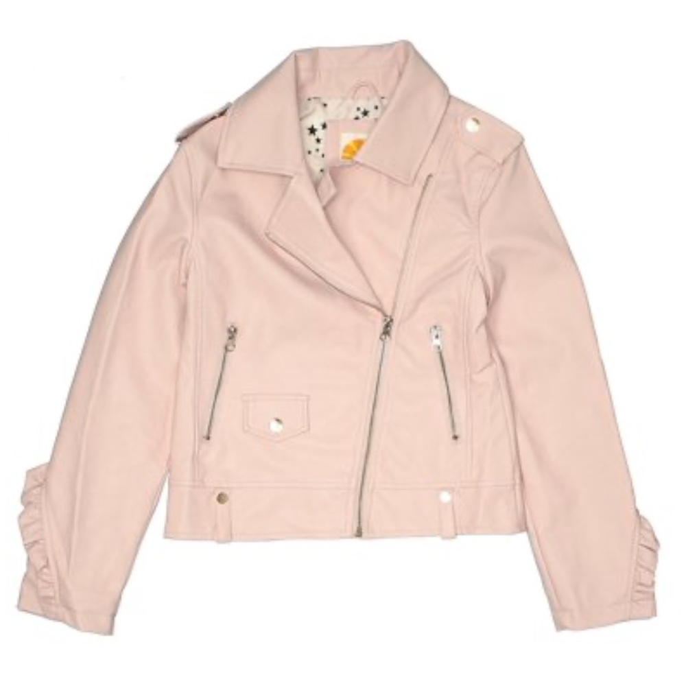 C&C California Pink Faux Leather Jacket Girls Size 12